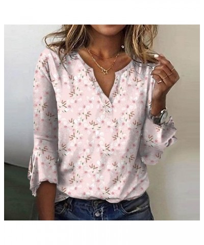 Women's Plus Size Tops Women's Loose Casual Three-Quarter Sleeves V-Neck Lace Floral Print T-Shirt Top 4-pink $10.01 T-Shirts