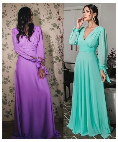 Elegant Chiffon Long Sleeve Bridesmaid Dresses for Women Long V Neck Formal Dresses A-line Pleated Party Gowns WZY50 Coral $3...