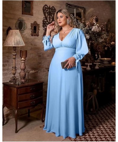 Elegant Chiffon Long Sleeve Bridesmaid Dresses for Women Long V Neck Formal Dresses A-line Pleated Party Gowns WZY50 Coral $3...