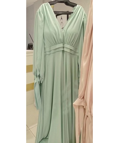 Elegant Chiffon Long Sleeve Bridesmaid Dresses for Women Long V Neck Formal Dresses A-line Pleated Party Gowns WZY50 Coral $3...