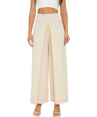 Wide Leg Pants for Women High Waisted Flowy Palazzo Pants with Slit Comfy Trendy Pants Apricot Beige $20.99 Pants