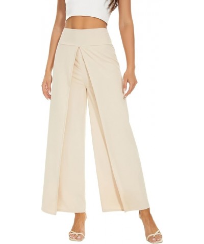 Wide Leg Pants for Women High Waisted Flowy Palazzo Pants with Slit Comfy Trendy Pants Apricot Beige $20.99 Pants