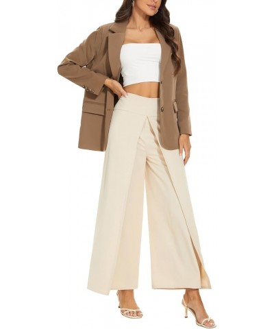 Wide Leg Pants for Women High Waisted Flowy Palazzo Pants with Slit Comfy Trendy Pants Apricot Beige $20.99 Pants