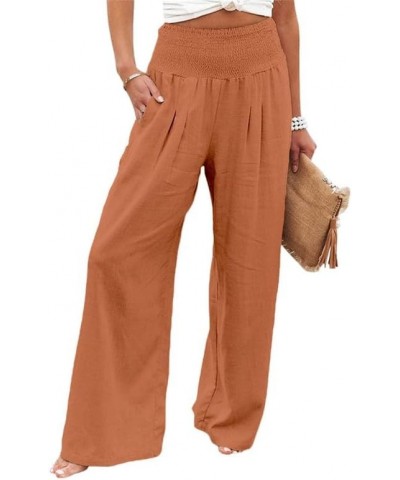 Linen Palazzo Pants for Women High Waisted Wide Leg Trousers Boho Hippie Casual Fall Beach Pants with Pockets Camel $20.99 Pants