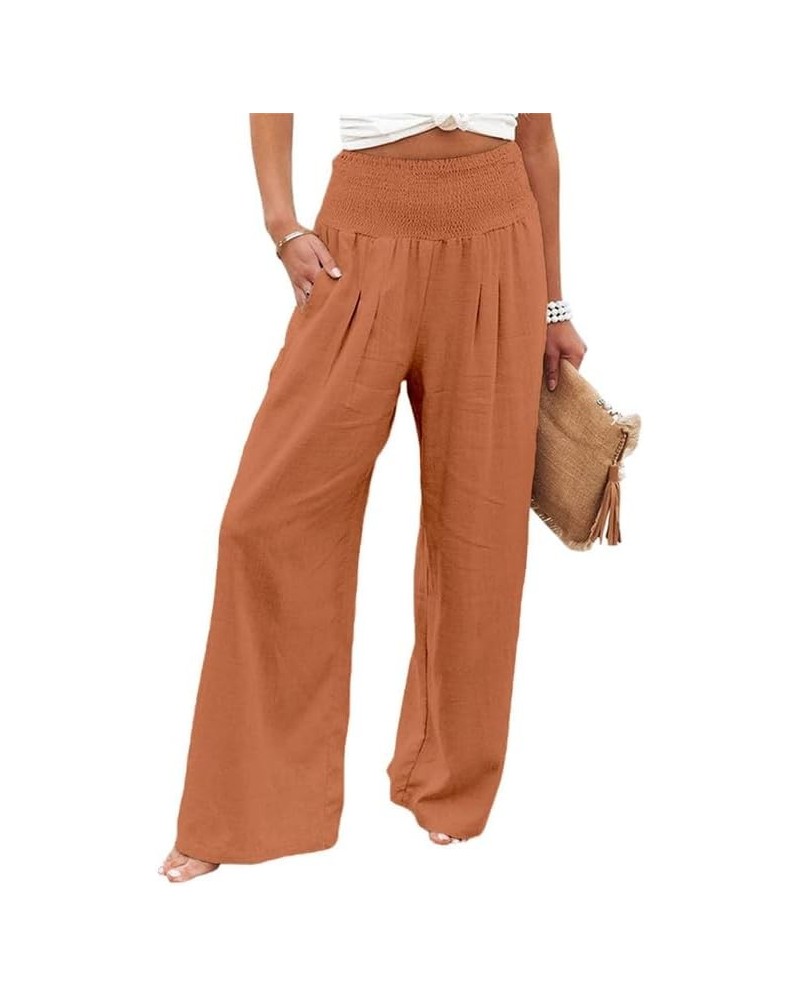 Linen Palazzo Pants for Women High Waisted Wide Leg Trousers Boho Hippie Casual Fall Beach Pants with Pockets Camel $20.99 Pants