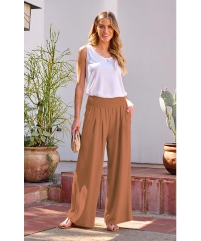 Linen Palazzo Pants for Women High Waisted Wide Leg Trousers Boho Hippie Casual Fall Beach Pants with Pockets Camel $20.99 Pants