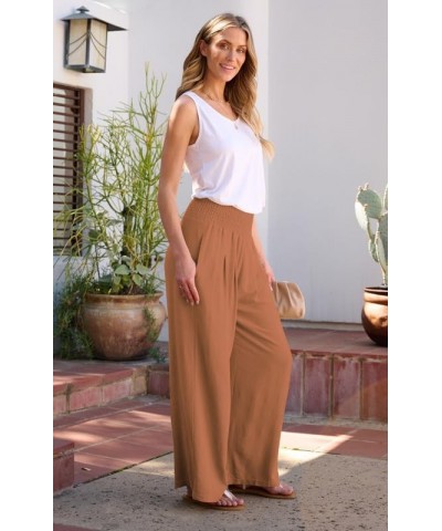 Linen Palazzo Pants for Women High Waisted Wide Leg Trousers Boho Hippie Casual Fall Beach Pants with Pockets Camel $20.99 Pants