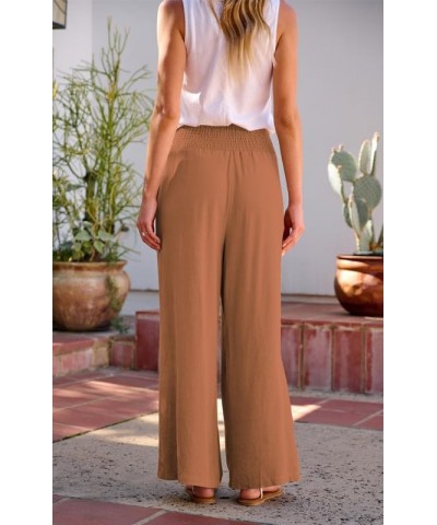 Linen Palazzo Pants for Women High Waisted Wide Leg Trousers Boho Hippie Casual Fall Beach Pants with Pockets Camel $20.99 Pants