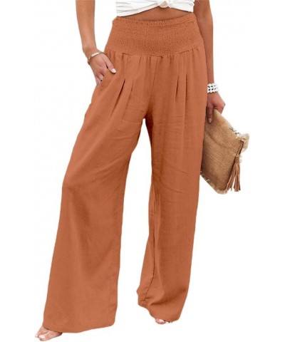 Linen Palazzo Pants for Women High Waisted Wide Leg Trousers Boho Hippie Casual Fall Beach Pants with Pockets Camel $20.99 Pants