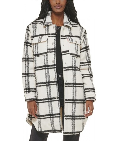 Women's Wool Blend Sherpa Lined Long Shacket Black/White Window Plaid $55.10 Coats