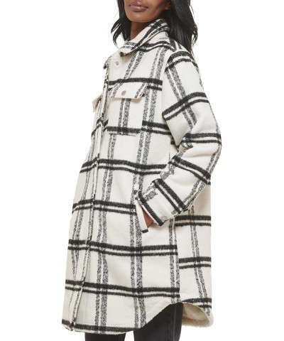 Women's Wool Blend Sherpa Lined Long Shacket Black/White Window Plaid $55.10 Coats