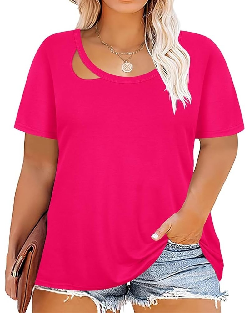 Plus Size Tops for Women Short Sleeve Shirts Basic Tee Solid Color Blouse V Neck Tunic Loose Fit Tshirts Summer XL-5XL A308t-...