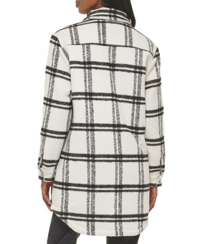 Women's Wool Blend Sherpa Lined Long Shacket Black/White Window Plaid $55.10 Coats