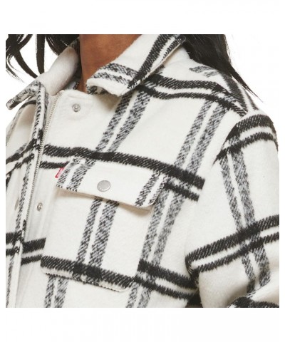 Women's Wool Blend Sherpa Lined Long Shacket Black/White Window Plaid $55.10 Coats