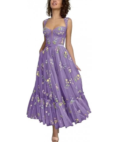 Flower Embroidery Tulle Prom Dresses for Women Sweetheart Neck Formal Evening Party Gowns 02-lavender $30.59 Dresses