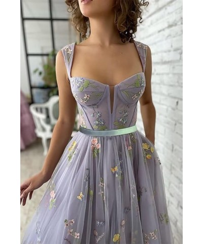 Flower Embroidery Tulle Prom Dresses for Women Sweetheart Neck Formal Evening Party Gowns 02-lavender $30.59 Dresses