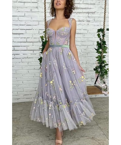 Flower Embroidery Tulle Prom Dresses for Women Sweetheart Neck Formal Evening Party Gowns 02-lavender $30.59 Dresses