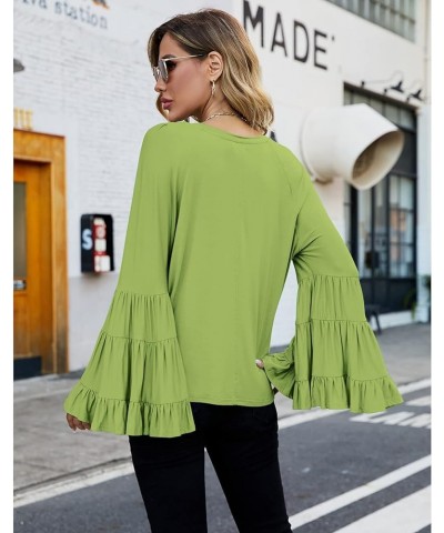 Women Casual Long Bell Sleeve Tops Loose Round Neck T Shirt Flare Sleeve Shirt Tops Grass Green $15.64 Blouses