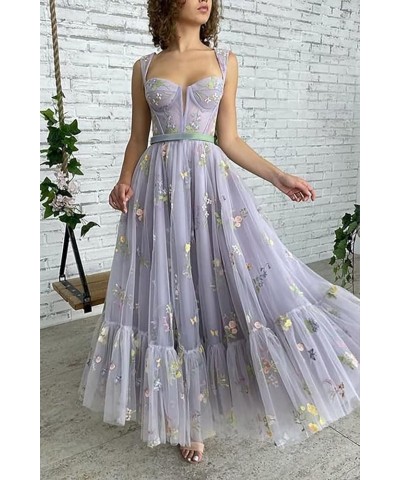 Flower Embroidery Tulle Prom Dresses for Women Sweetheart Neck Formal Evening Party Gowns 02-lavender $30.59 Dresses