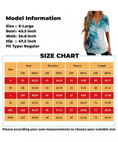 Women Shirts Casual Henley Button Down Blouses Short Sleeve Marble Print Tunic Tops V Neck Summer Aesthetic Clothes Ar602-dee...