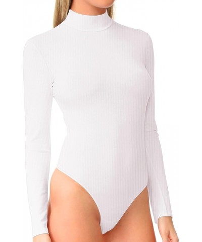 Women's Mock Turtle Neck Long Sleeve Basic Bodysuit Jumpsuit White $10.07 Bodysuits