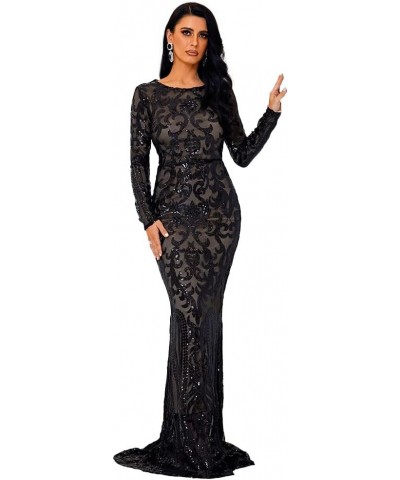 Sexy O Neck Long Sleeve Retro Sequin Maxi Gorgeous Dress White Black $32.76 Dresses