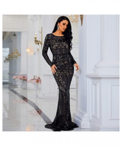 Sexy O Neck Long Sleeve Retro Sequin Maxi Gorgeous Dress White Black $32.76 Dresses