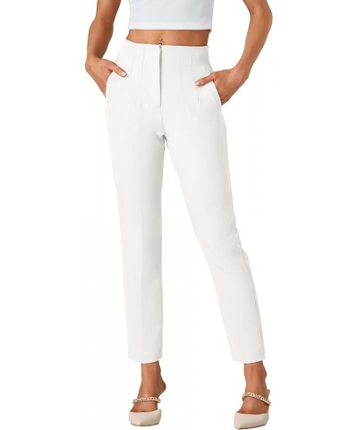 Women's Elegant High Waist Straight Leg Long Pants Office Trousers with Pockets White $18.48 Pants