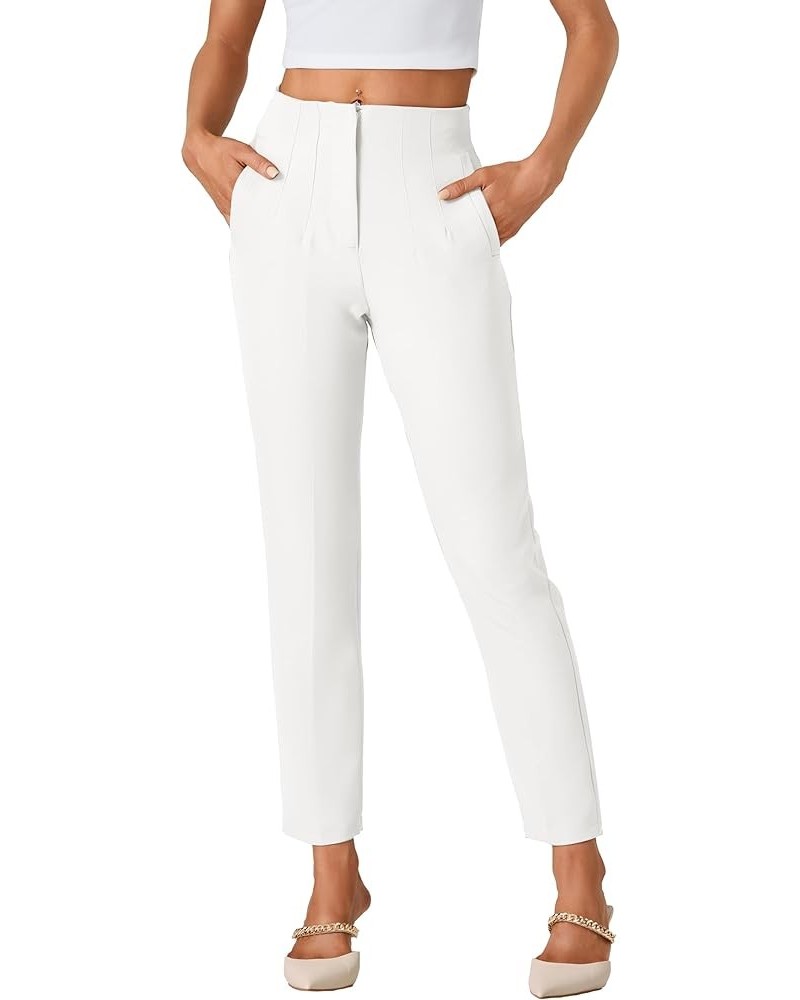 Women's Elegant High Waist Straight Leg Long Pants Office Trousers with Pockets White $18.48 Pants