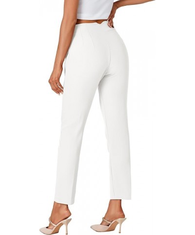 Women's Elegant High Waist Straight Leg Long Pants Office Trousers with Pockets White $18.48 Pants