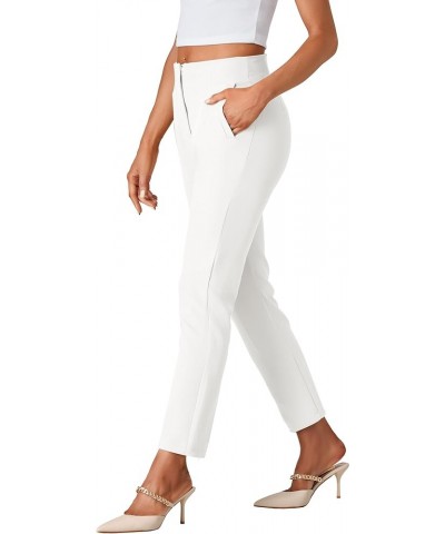 Women's Elegant High Waist Straight Leg Long Pants Office Trousers with Pockets White $18.48 Pants