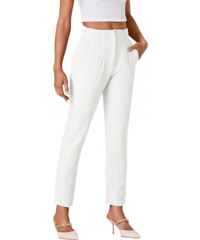 Women's Elegant High Waist Straight Leg Long Pants Office Trousers with Pockets White $18.48 Pants