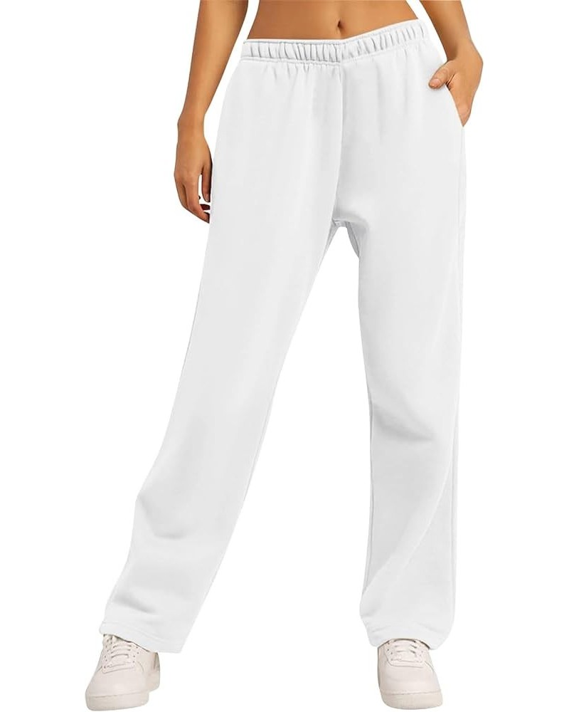 Women's Fleece Sweatpants Warm Baggy Soft High Waisted Pants Comfy Fall Joggers Lounge with Pockets A04 White $10.82 Activewear