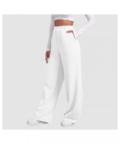 Women's Fleece Sweatpants Warm Baggy Soft High Waisted Pants Comfy Fall Joggers Lounge with Pockets A04 White $10.82 Activewear