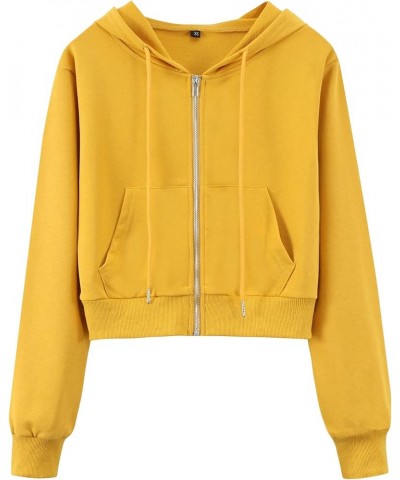 Zip Up Hoodie Women Cropped Casual Sweatshirts Workout Long Sleeve Drawstring Hooded Jacket Crop Tops Yellow $18.23 Hoodies &...