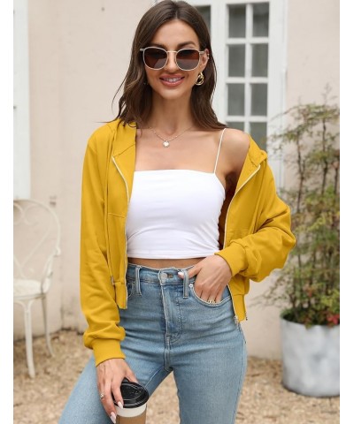 Zip Up Hoodie Women Cropped Casual Sweatshirts Workout Long Sleeve Drawstring Hooded Jacket Crop Tops Yellow $18.23 Hoodies &...