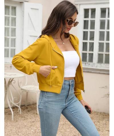 Zip Up Hoodie Women Cropped Casual Sweatshirts Workout Long Sleeve Drawstring Hooded Jacket Crop Tops Yellow $18.23 Hoodies &...