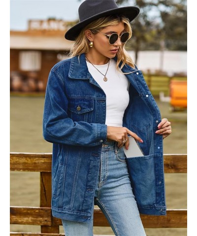 Jean Jacket Women Oversized Casual Distressed Denim Jacket Button Down Long Sleeve Shirt Coat with Pockets Navyblue $19.13 Ja...