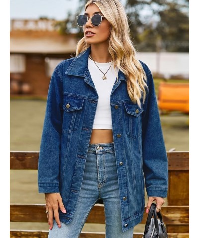 Jean Jacket Women Oversized Casual Distressed Denim Jacket Button Down Long Sleeve Shirt Coat with Pockets Navyblue $19.13 Ja...