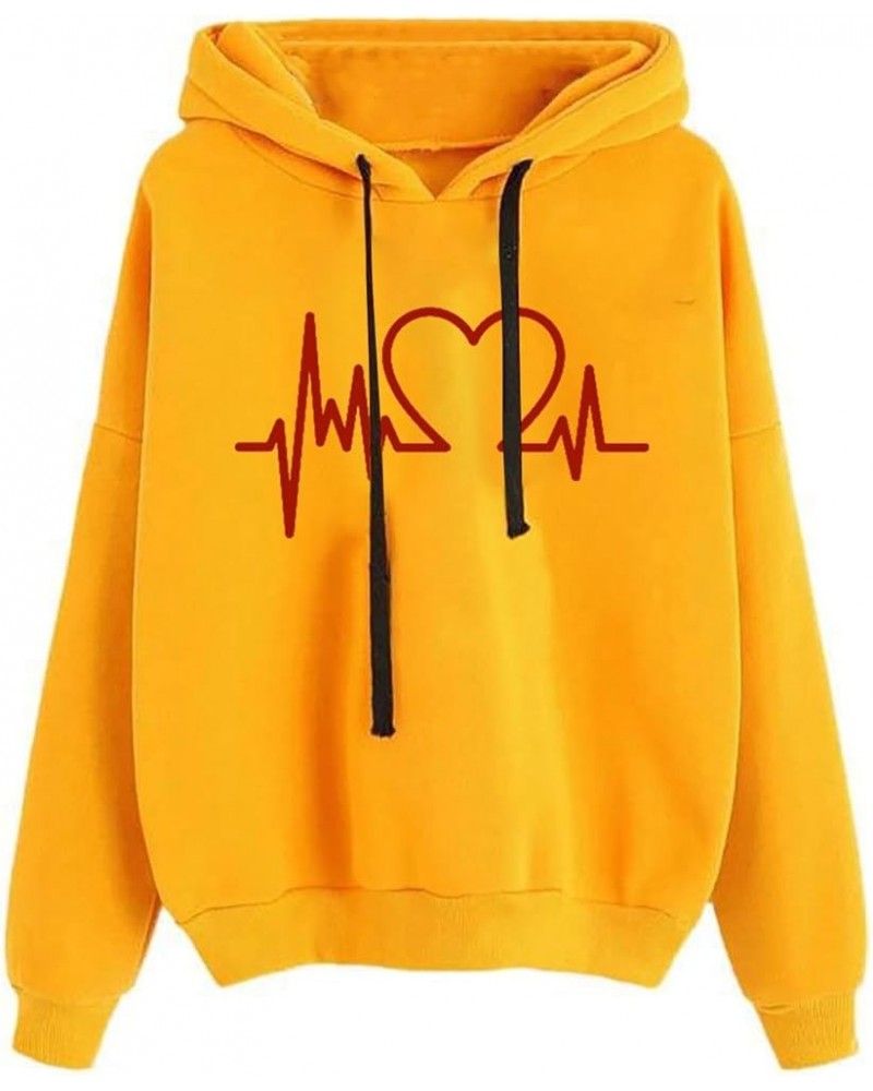 Graphic Hoodies for Teen Girls 2023 Trendy Fall Fashion for Women Casual Drawstring Long Sleeve Pullover Sweatshirts D5-yello...