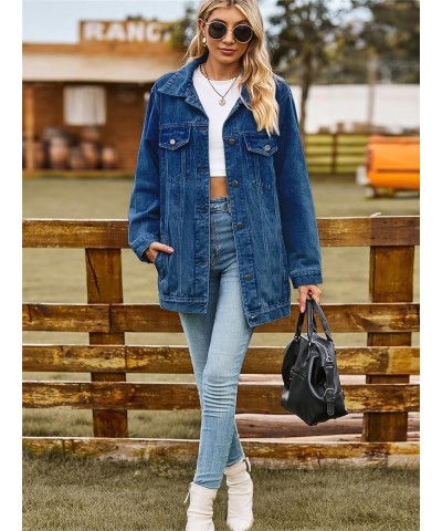 Jean Jacket Women Oversized Casual Distressed Denim Jacket Button Down Long Sleeve Shirt Coat with Pockets Navyblue $19.13 Ja...