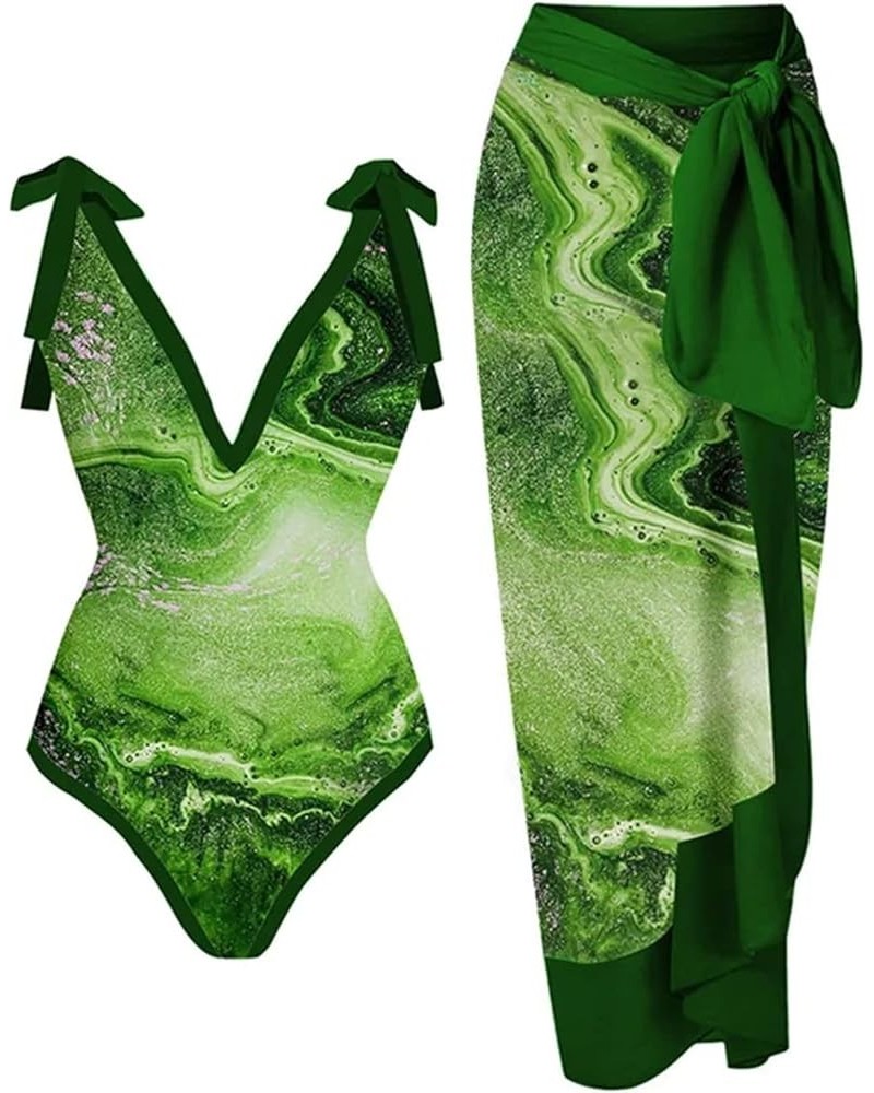 with Cover Up Sporlike Women Ruffle Swimsuit High Waist Two Pieces Push Up Tropical Trendy Fashion Bathing Suit 2-green $10.2...