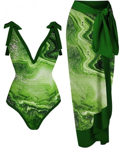 with Cover Up Sporlike Women Ruffle Swimsuit High Waist Two Pieces Push Up Tropical Trendy Fashion Bathing Suit 2-green $10.2...