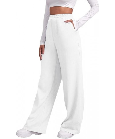 Women's Fleece Sweatpants Warm Baggy Soft High Waisted Pants Comfy Fall Joggers Lounge with Pockets A04 White $10.82 Activewear