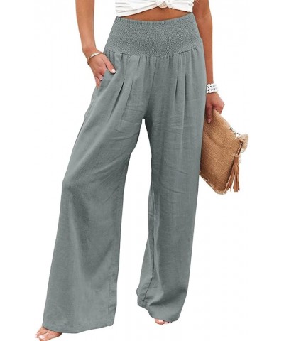 Women's Linen Wide Leg Pants Elastic High Waisted Palazzo Pants Lounge Yoga Trousers with Pockets Grey 1 $20.64 Others