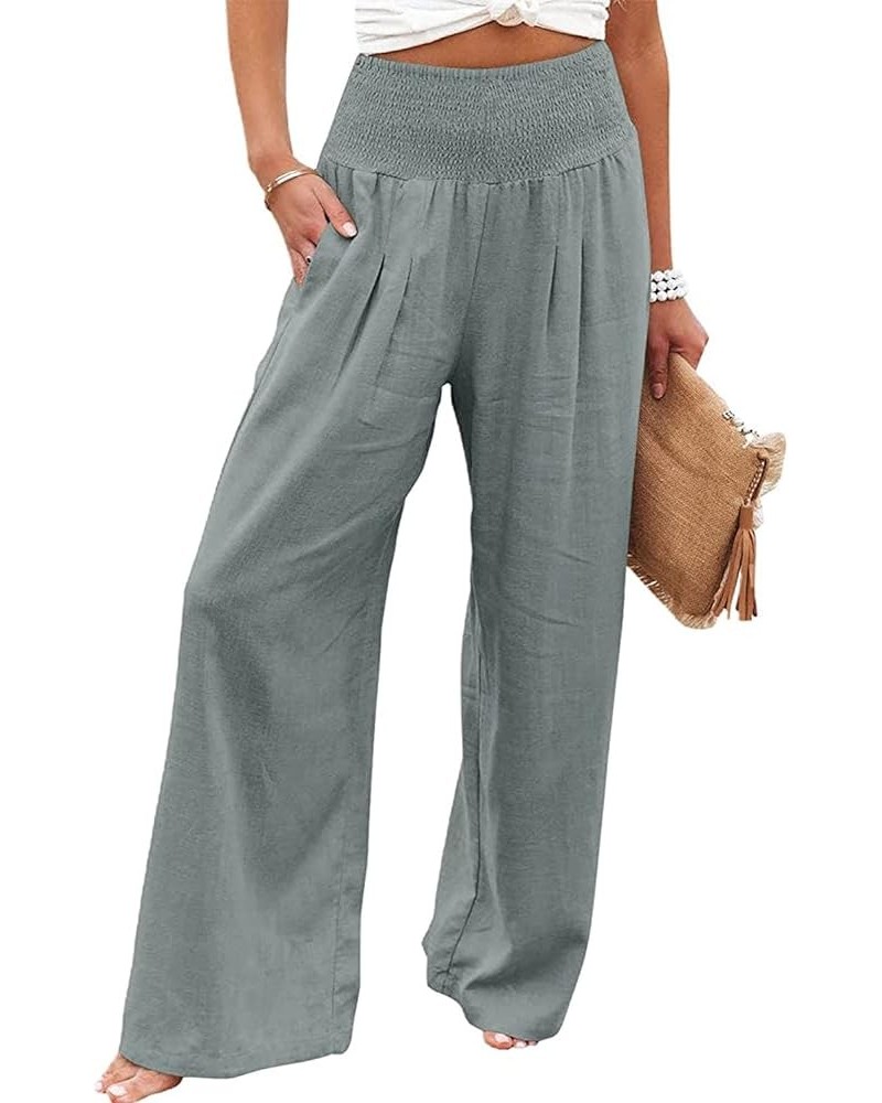 Women's Linen Wide Leg Pants Elastic High Waisted Palazzo Pants Lounge Yoga Trousers with Pockets Grey 1 $20.64 Others