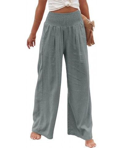 Women's Linen Wide Leg Pants Elastic High Waisted Palazzo Pants Lounge Yoga Trousers with Pockets Grey 1 $20.64 Others