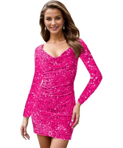 Long Sleeve Sequin Homecoming Dresses for Teens Sparkly Short Cocktail Dress Tight Mini Party Gown Champagne $24.60 Dresses