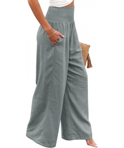 Women's Linen Wide Leg Pants Elastic High Waisted Palazzo Pants Lounge Yoga Trousers with Pockets Grey 1 $20.64 Others