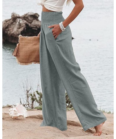 Women's Linen Wide Leg Pants Elastic High Waisted Palazzo Pants Lounge Yoga Trousers with Pockets Grey 1 $20.64 Others